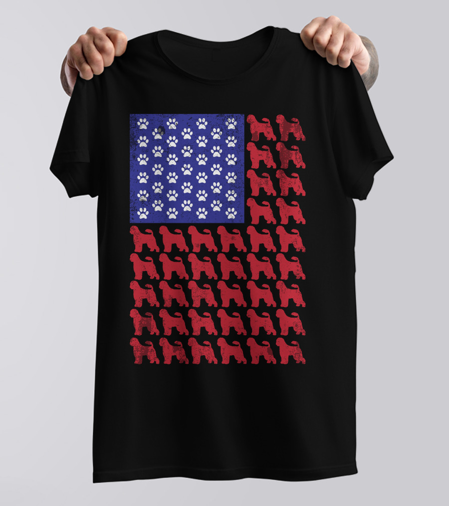 Portuguese Water Dog Paw Print Stars American Flag T-Shirt