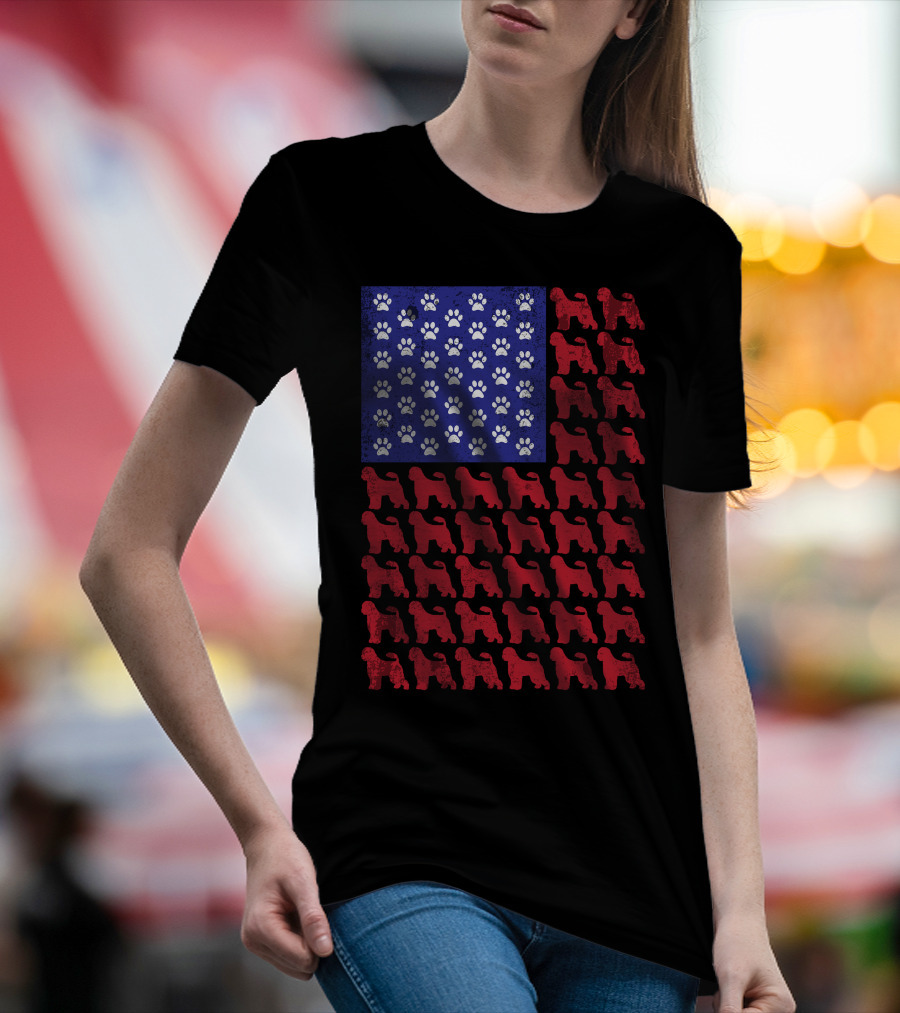 Portuguese Water Dog Paw Print Stars American Flag T-Shirt