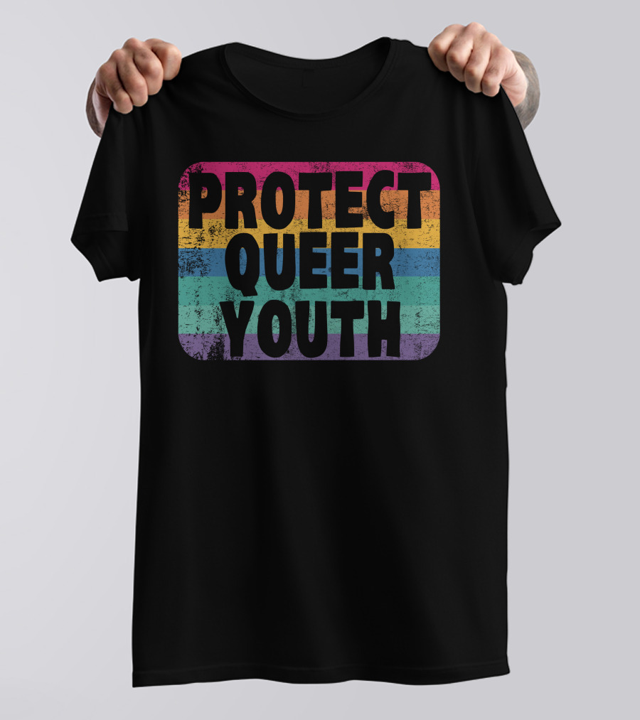 PROTECT QUEER YOUTH Rainbow Flag Colors T-Shirt