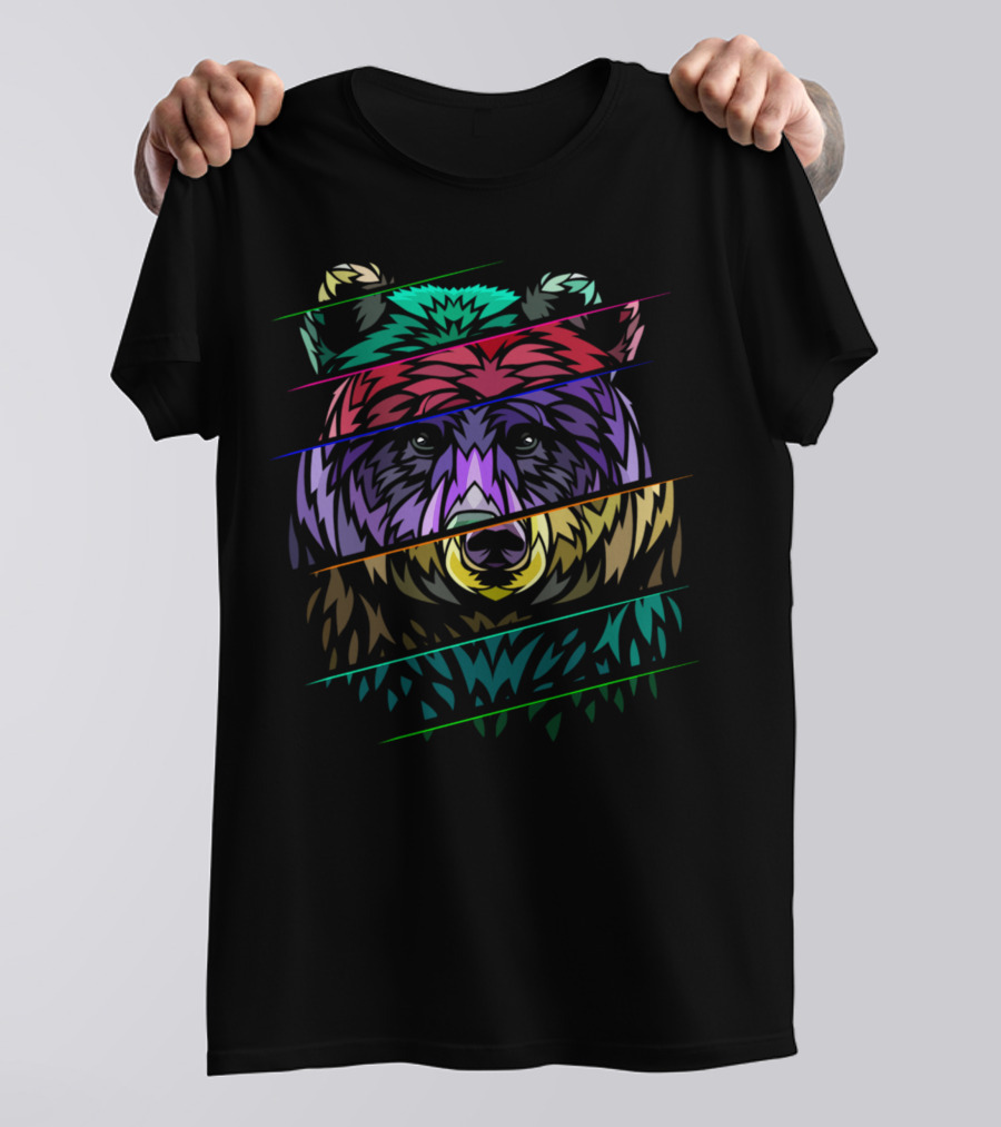 Ribal Distorted Bear Vibrant Geometric T-Shirt