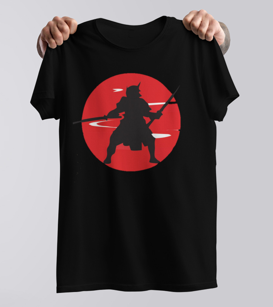 Samurai Warrior Silhouette Against Red Rising Sun T-Shirt