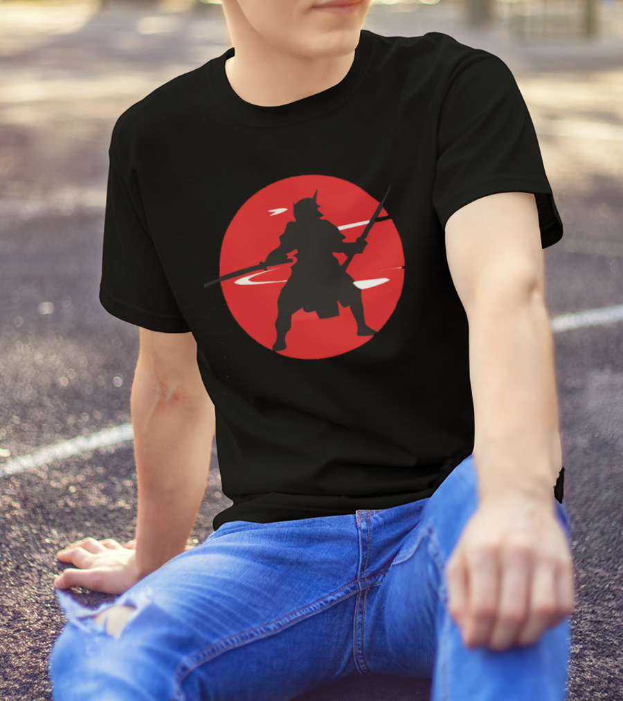 Samurai Warrior Silhouette Against Red Rising Sun T-Shirt