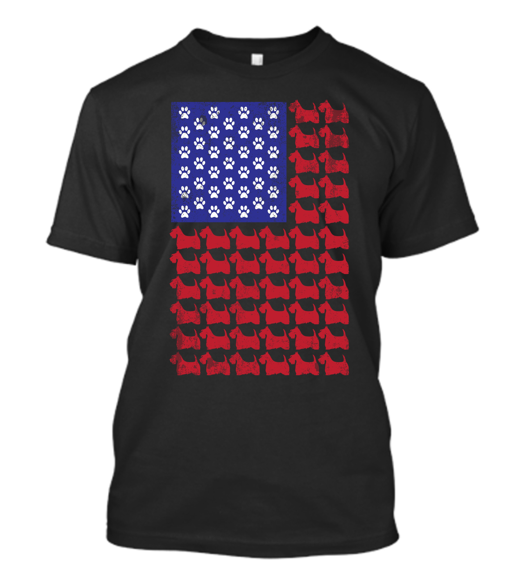 Scottish Terrier Paw Print American Flag T-Shirt