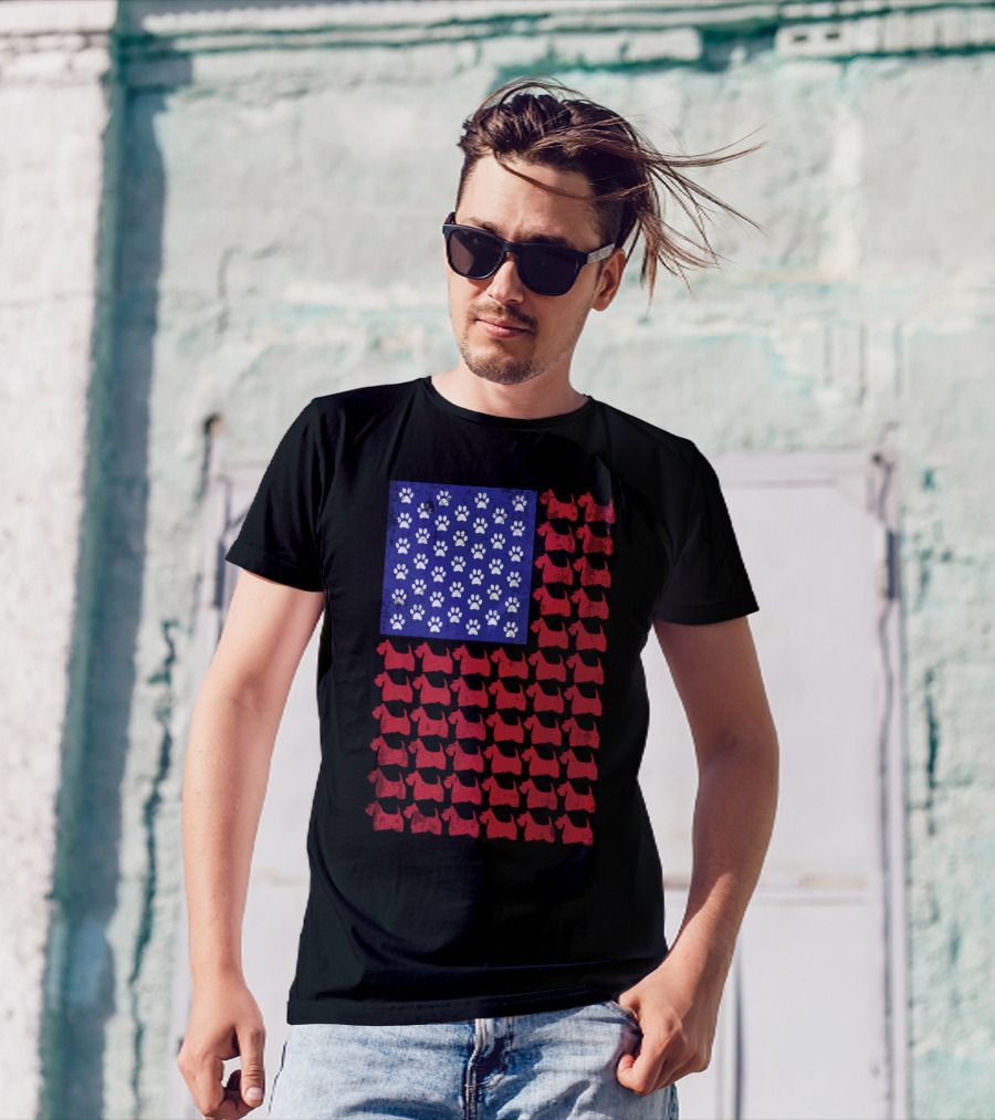Scottish Terrier Paw Print American Flag T-Shirt