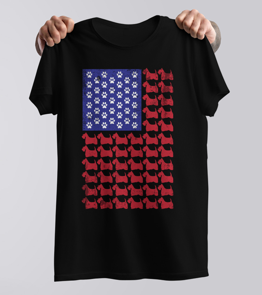 Scottish Terrier Paw Print American Flag T-Shirt