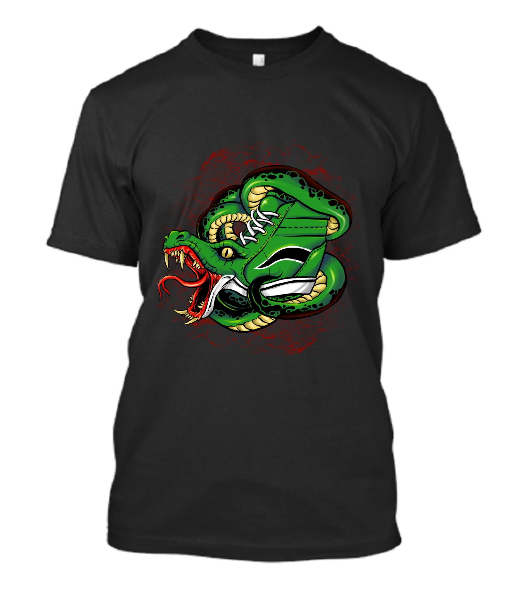 Snaker Bites Green Snake Shoe With Fangs And Red Tongue T-Shirt