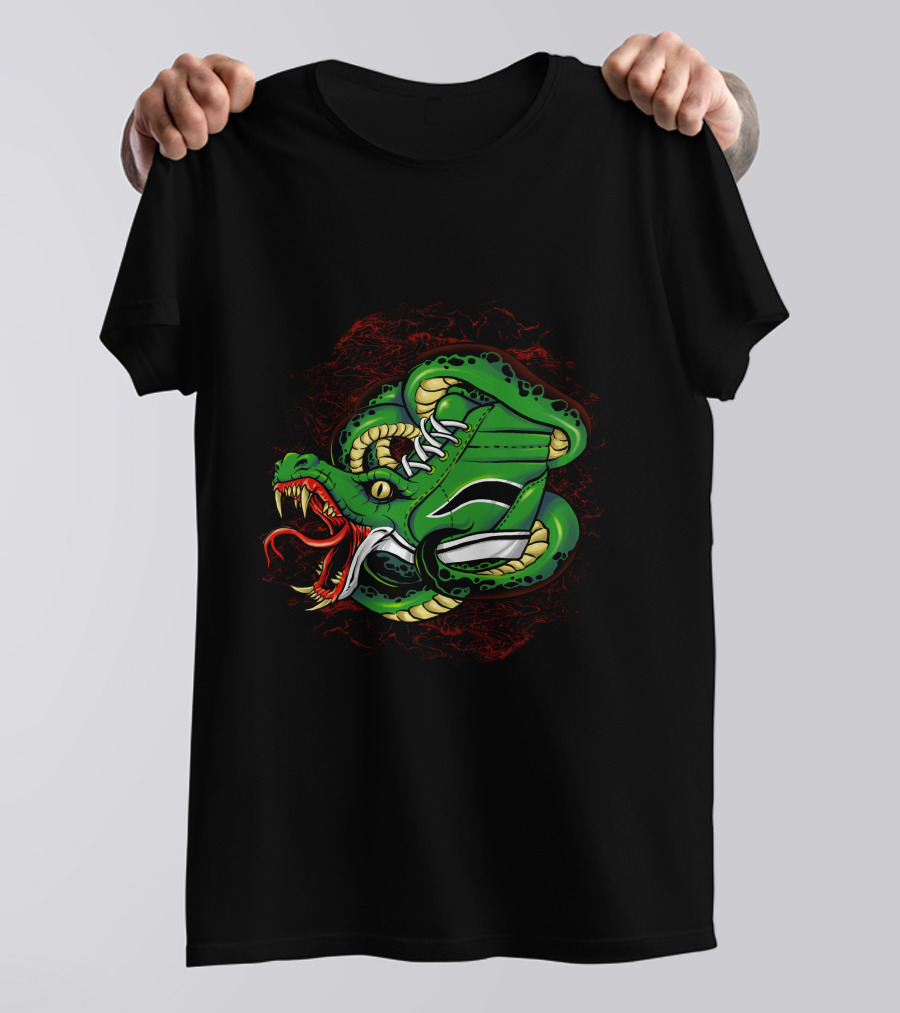 Snaker Bites Green Snake Shoe With Fangs And Red Tongue T-Shirt