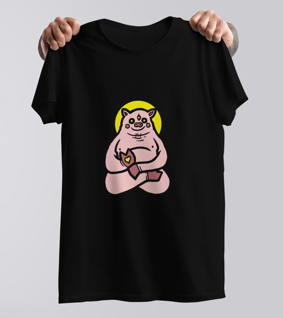 Spirit Animal Pig Meditating With Yellow Aura T-Shirt