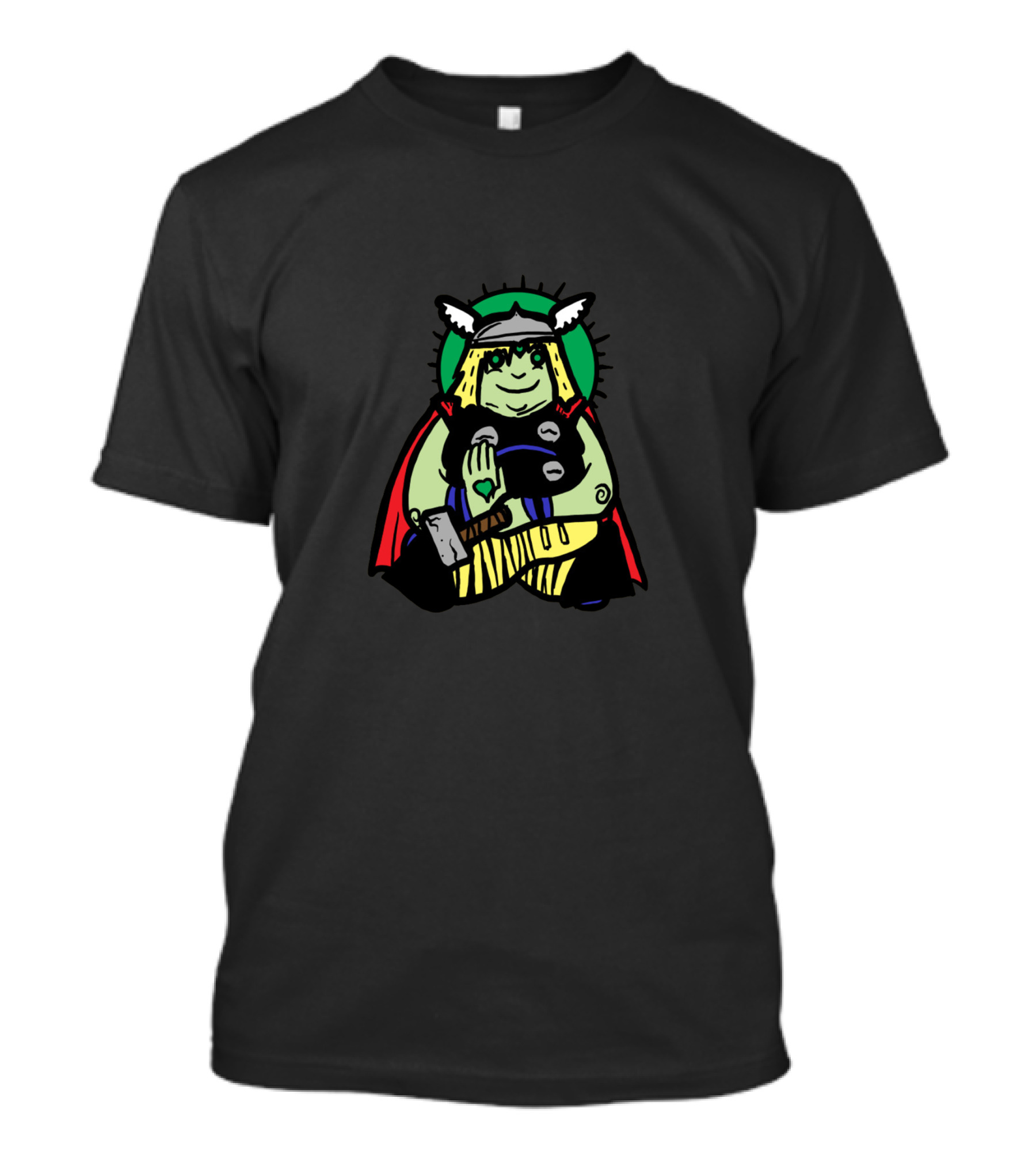 Spirit Animal Thor Green Viking Holding Hammer With Red Cape And Helmet T-Shirt
