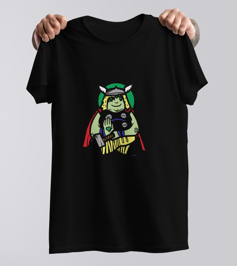 Spirit Animal Thor Green Viking Holding Hammer With Red Cape And Helmet T-Shirt