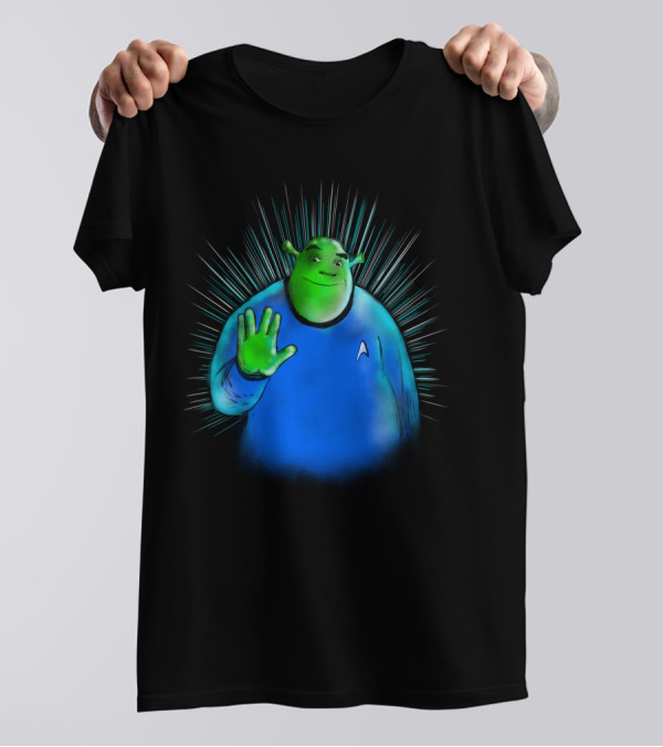 Star Trek Shrek In Spock Uniform With Vulcan Salute T-Shirt