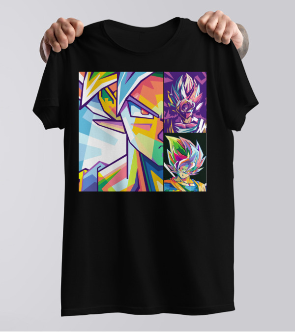 Sun Goku Pop Art Multicolor Super Saiyan Faces T-Shirt