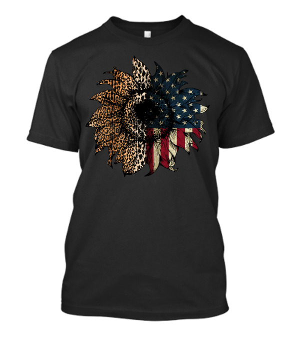 Sunflower Animal Print Red White Blue American Flag T-Shirt