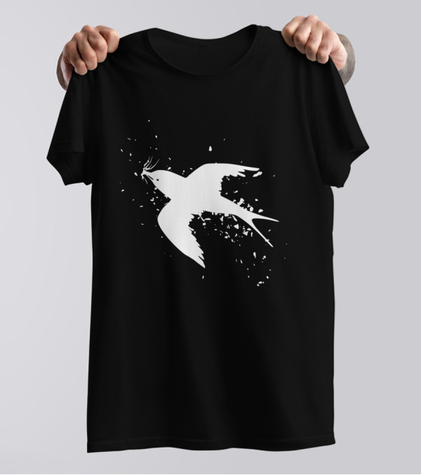Swallow Swift Martin Bird Outline With Fragmented Flight T-Shirt