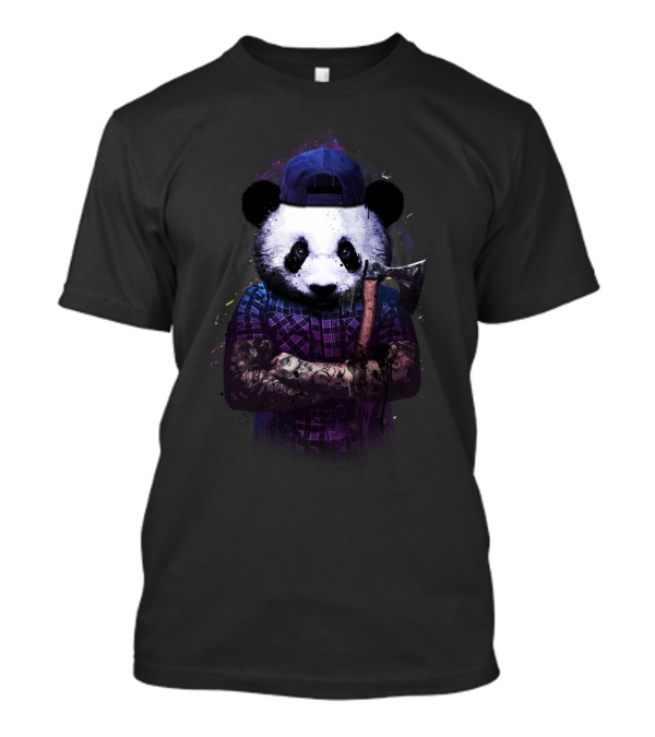 Tattoo Panda Woodcutter With Axe And Cap T-Shirt