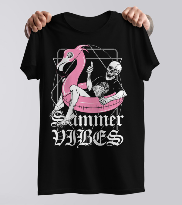 Summer Vibes Skeleton Float Flamingo Chill T-Shirt