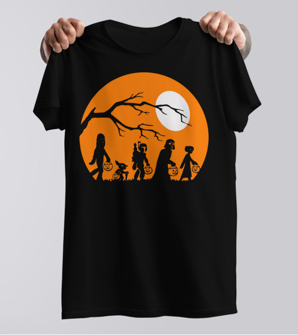 The Halloween Mandalorian Star Wars Trick Or Treat Moon Scene T-Shirt