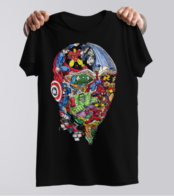 The Heroes Mind Marvel And DC Comic Book Characters Collage T-Shirt