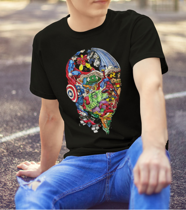 The Heroes Mind Marvel And DC Comic Book Characters Collage T-Shirt