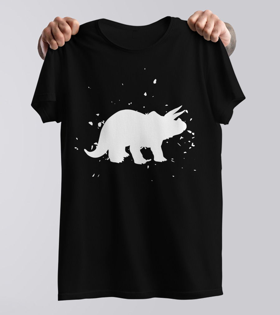 Triceratops Dinosaur Silhouette With Fragmented Elements T-Shirt
