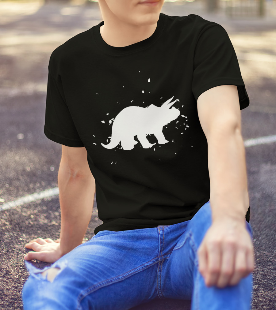 Triceratops Dinosaur Silhouette With Fragmented Elements T-Shirt