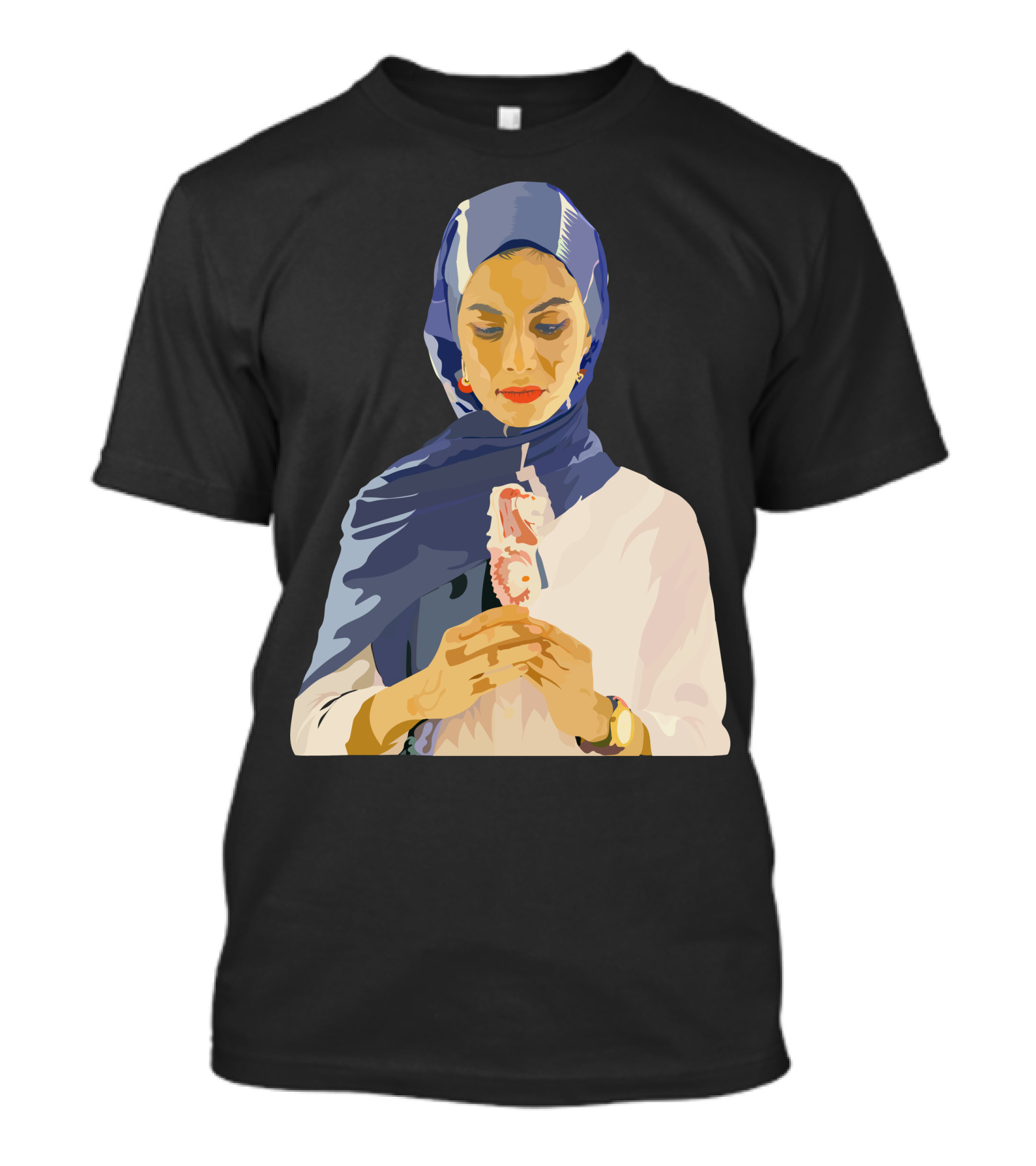 Vector Blue Hijab Woman Holding Flower T-Shirt