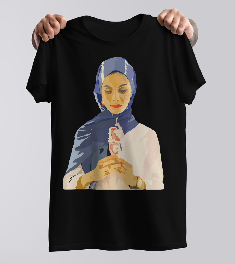 Vector Blue Hijab Woman Holding Flower T-Shirt