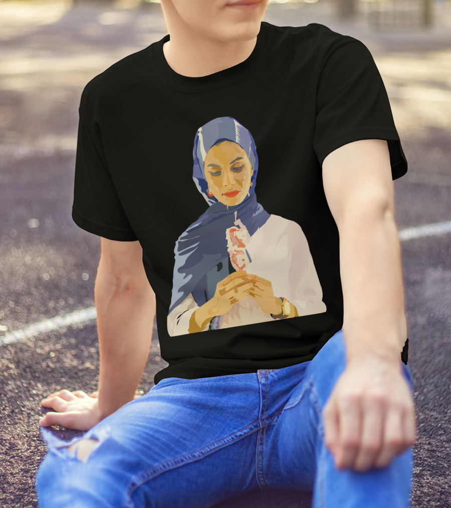 Vector Blue Hijab Woman Holding Flower T-Shirt