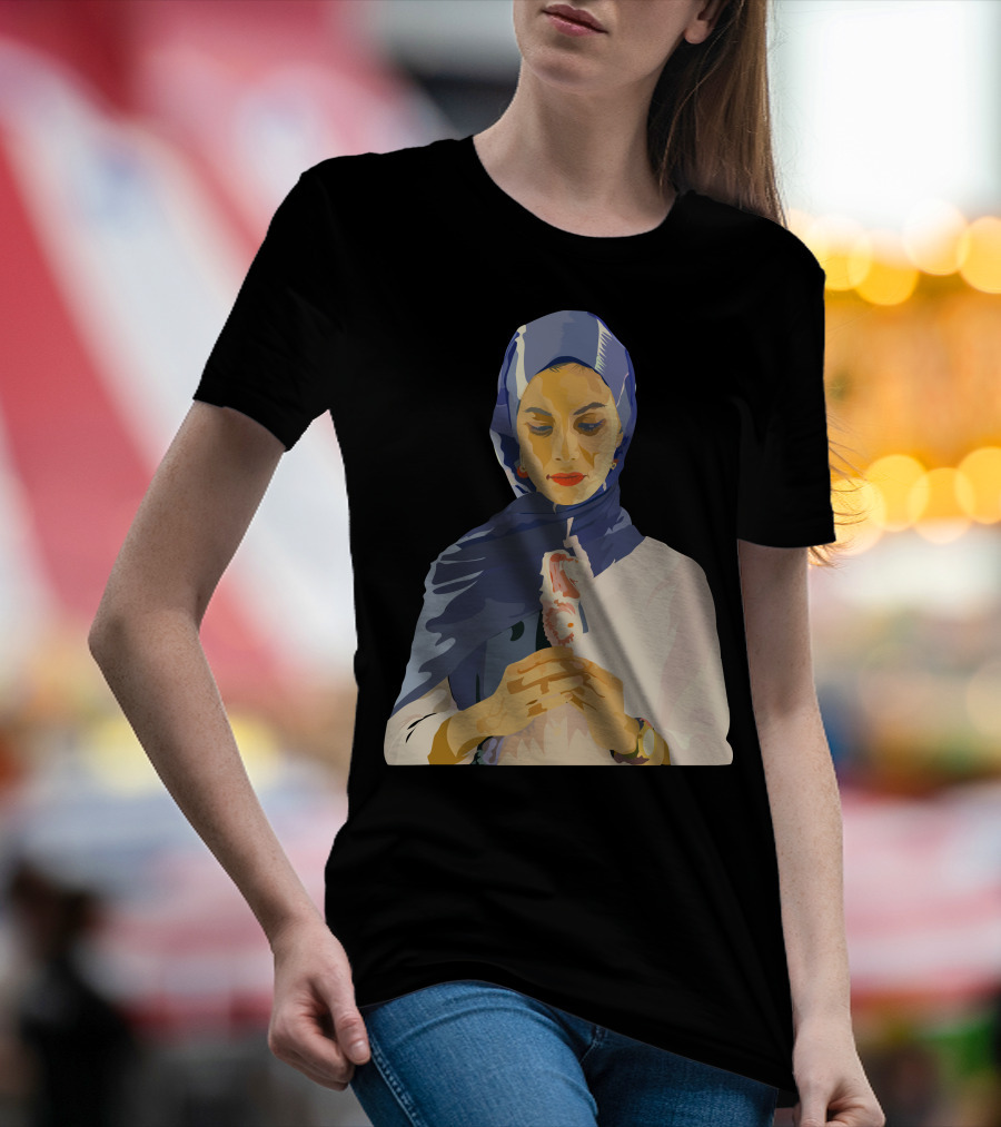 Vector Blue Hijab Woman Holding Flower T-Shirt