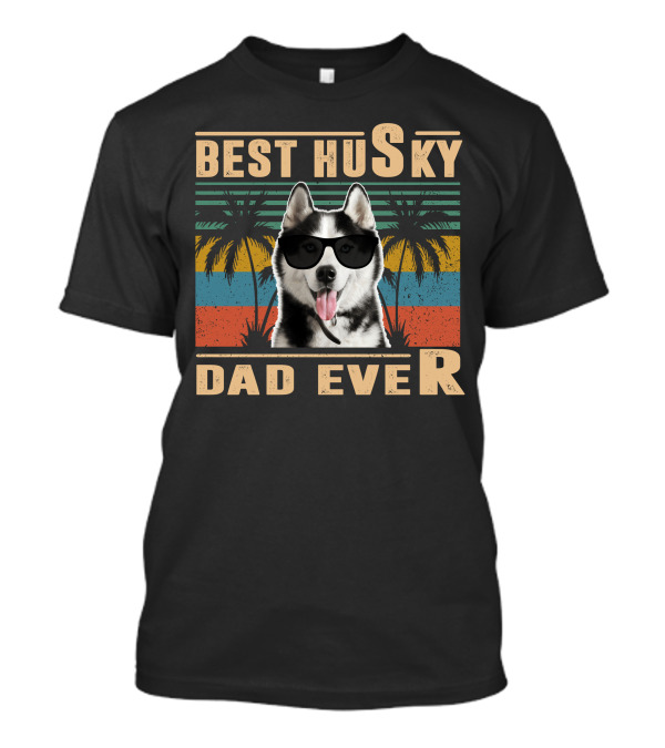 Best Husky Dad Ever Vintage Palm Sunset T-Shirt