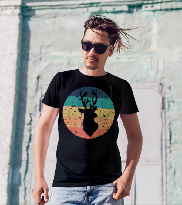 Retro Vintage Distressed Buck Silhouette Circle T-Shirt