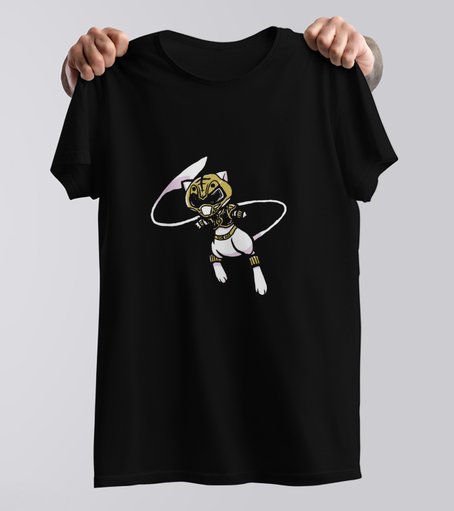White Ranger Cat With Helmet And Power Whip T-Shirt