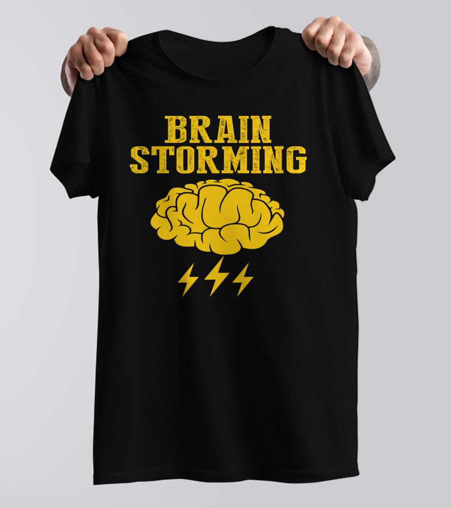 Brain Storming Lightning Brain Yellow Letters T-Shirt