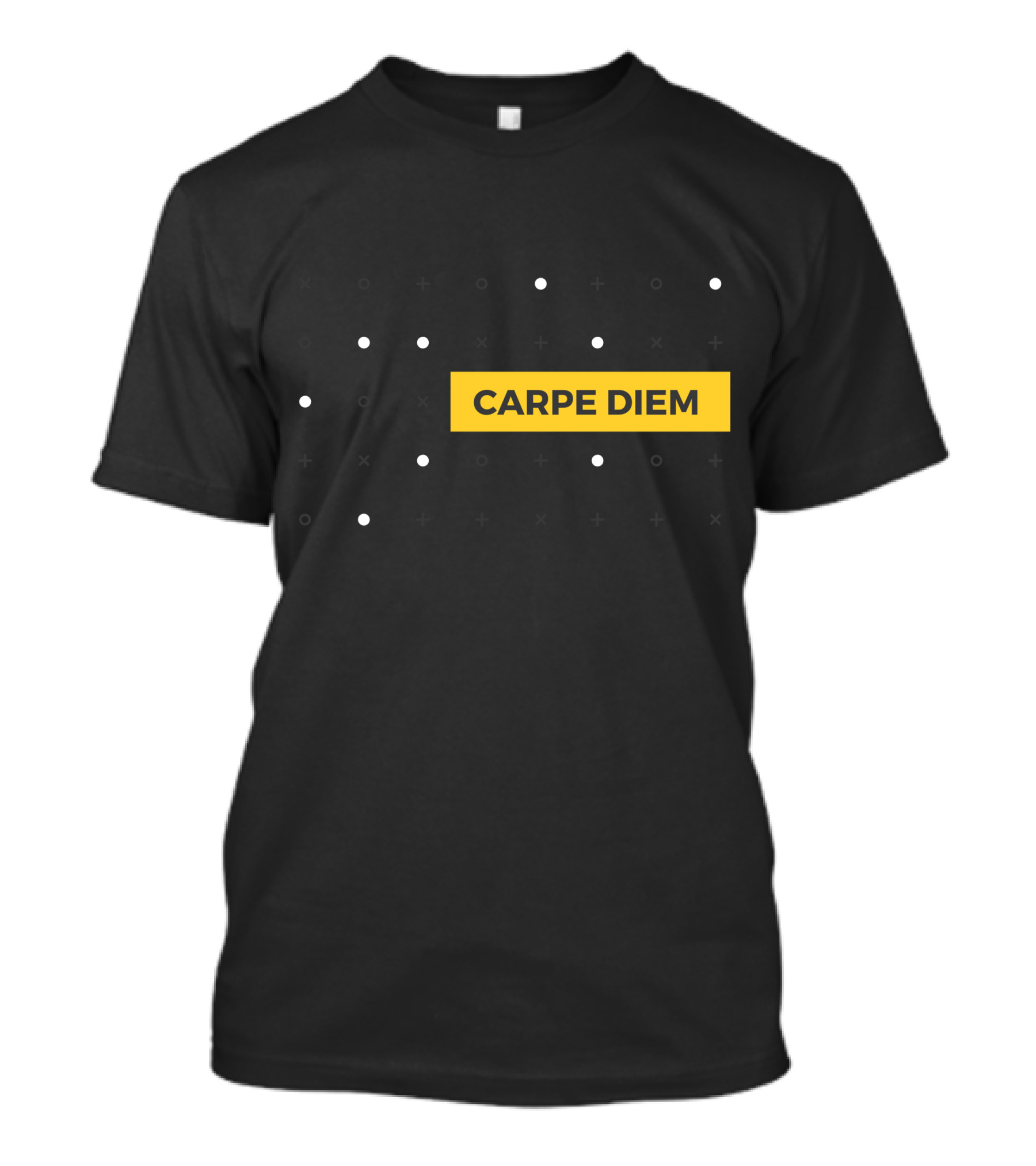 CARPE DIEM Yellow Block Minimalist Black Background With White Dots And Crosses T-Shirt