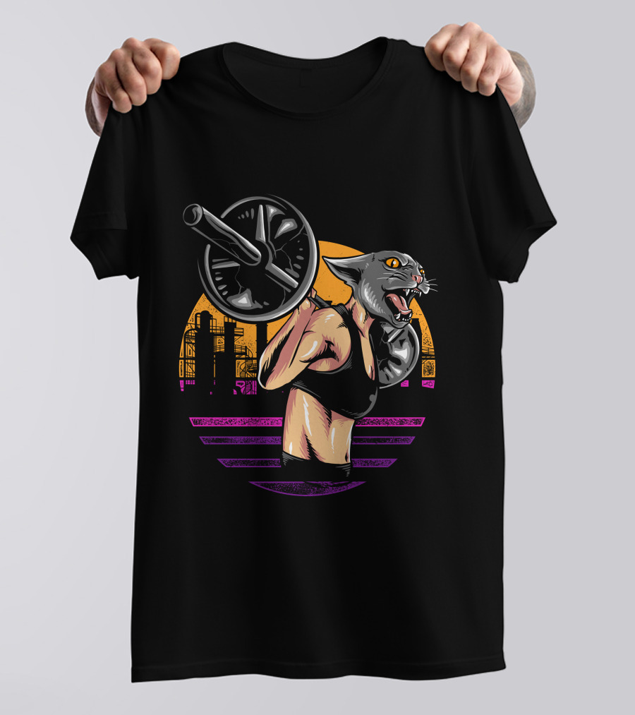 Cat Gym Urban Weightlifting Circuit Retro Vibes T-Shirt