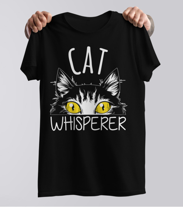 Cat Whisperer Cat Eyes Yellow On Dark T-Shirt