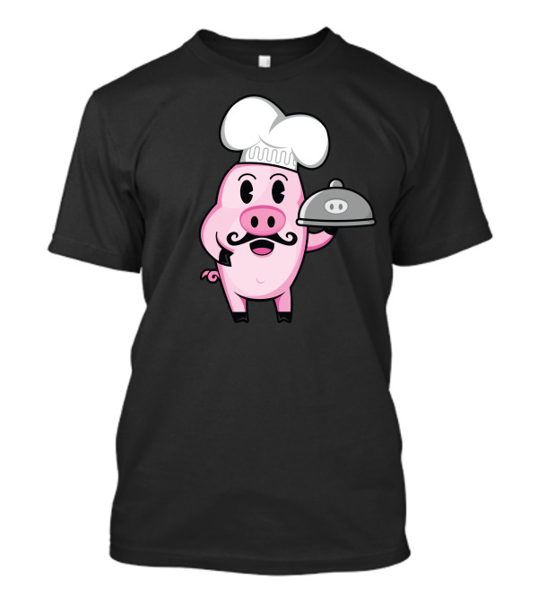 Chef Piggy Whimsical Cartoon Character With Chef Hat And Tray T-Shirt
