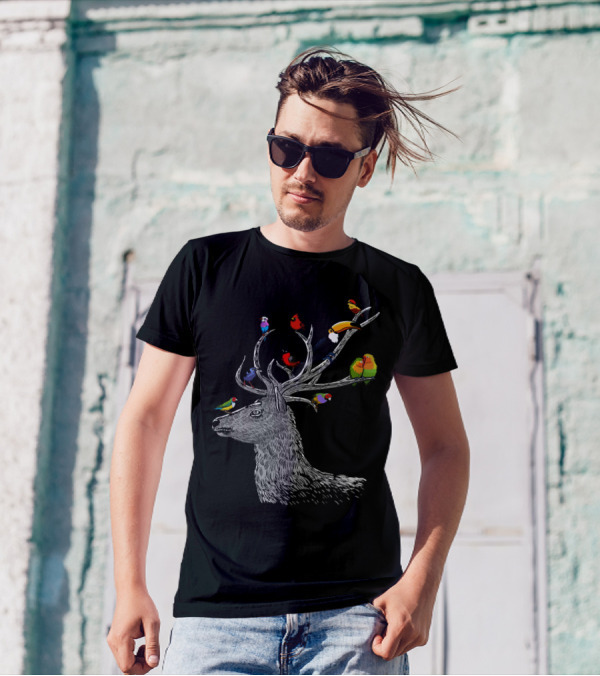 Deer With Birds And Colorful Antler Birds T-Shirt