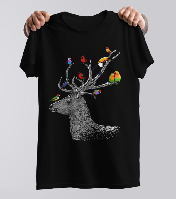 Deer With Birds And Colorful Antler Birds T-Shirt