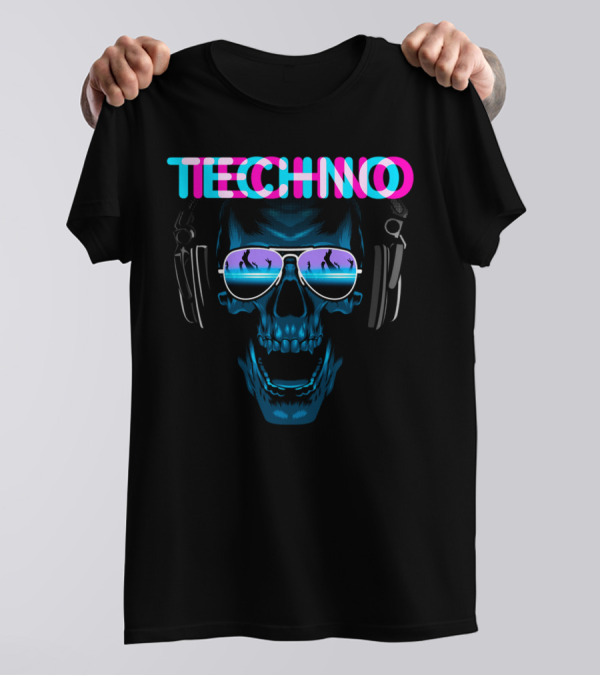 TECHNO Skull Headphones And Dance T-Shirt