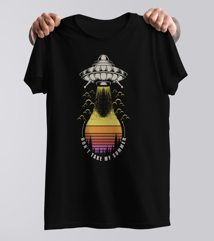 Don't Take My Summer UFO Sunset Retro Landscape T-Shirt