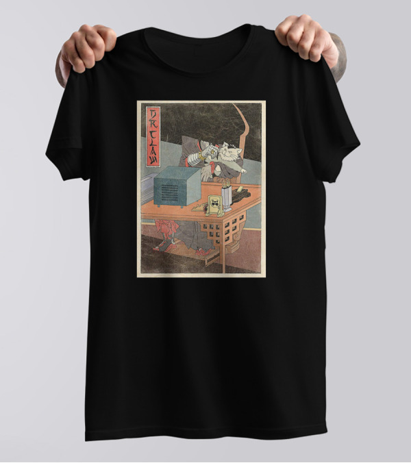 Dr Claw Ukiyo-e Style With Sleeping Cat And Robotic Arm T-Shirt