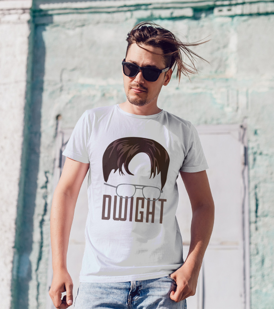 Dwight Hair And Glasses Icon With Name T-Shirt