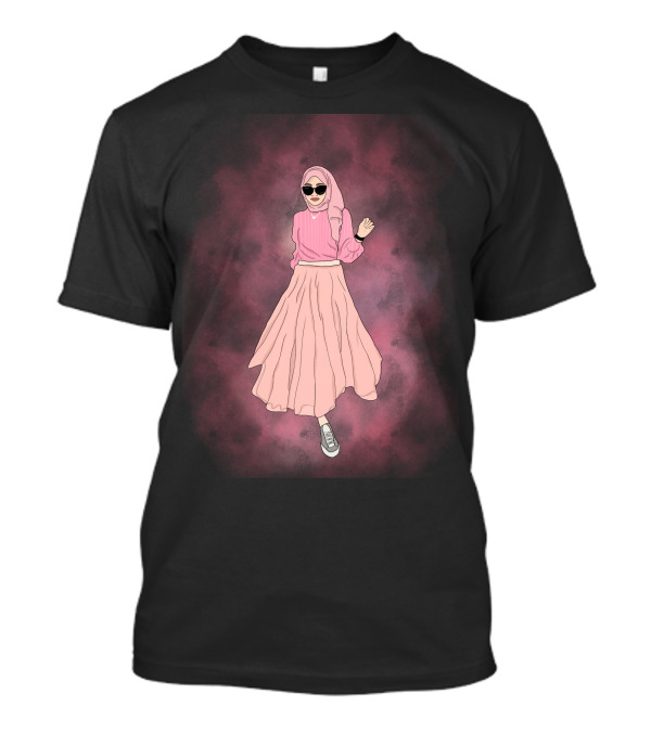 Fatima Stylish Pink Outfit Hijab Sunglasses Sneakers Fashion Trend T-Shirt