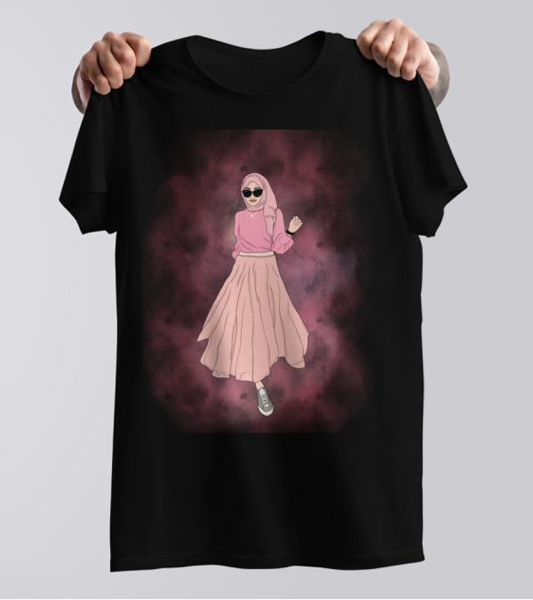 Fatima Stylish Pink Outfit Hijab Sunglasses Sneakers Fashion Trend T-Shirt