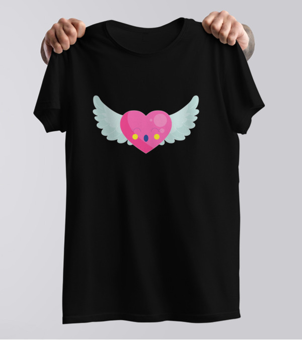 Feather Heart With Wings And Cute Face T-Shirt