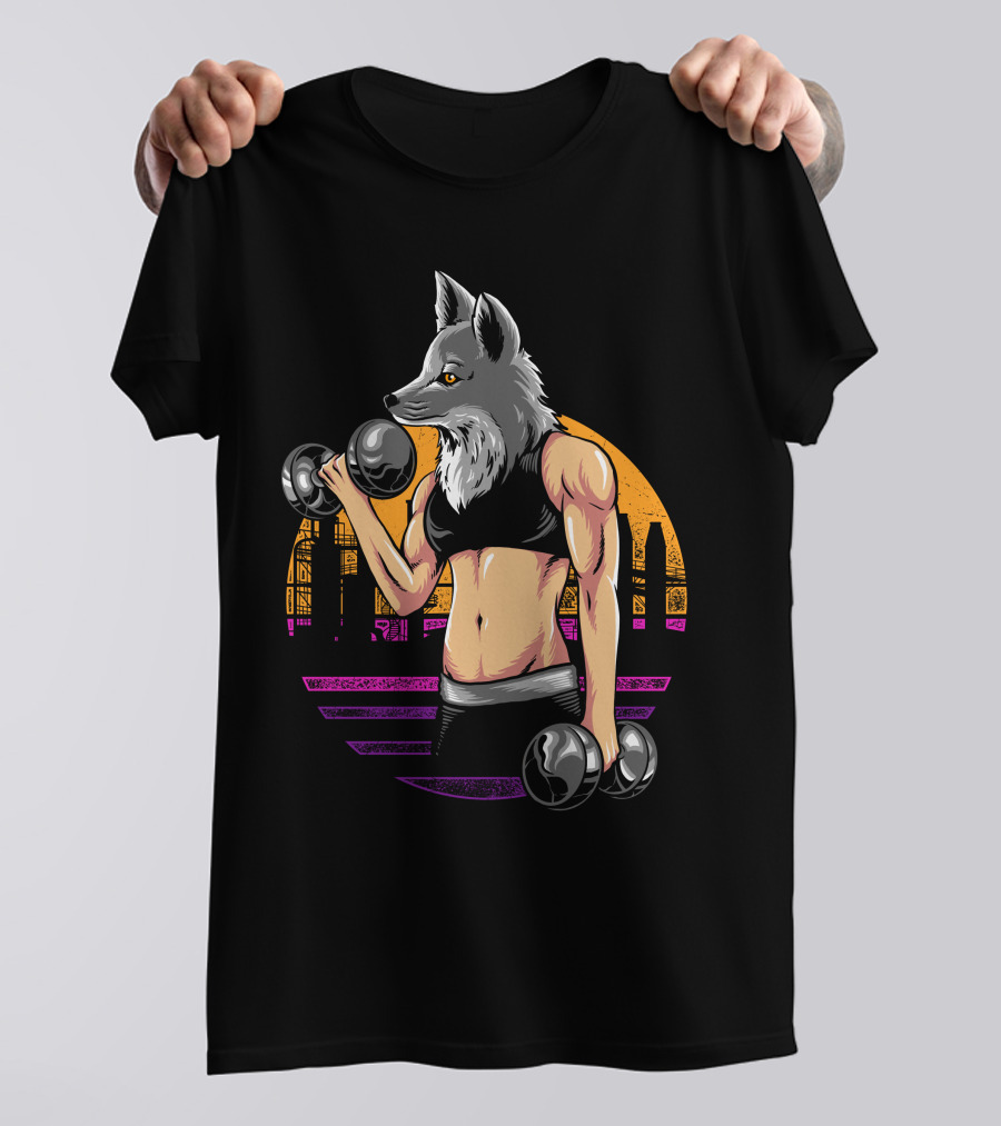 Fox Gym Fitness Wolf Lifting Dumbbells Urban T-Shirt