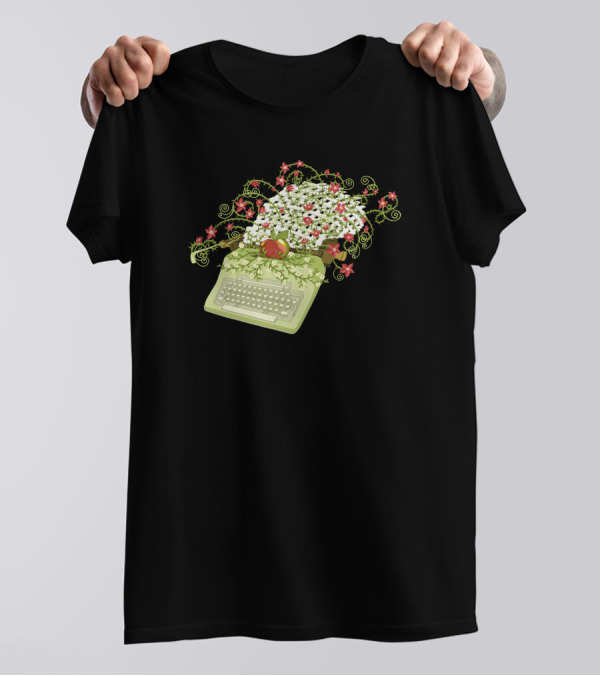 Typewriter Blooms Floral Gardening Guide T-Shirt