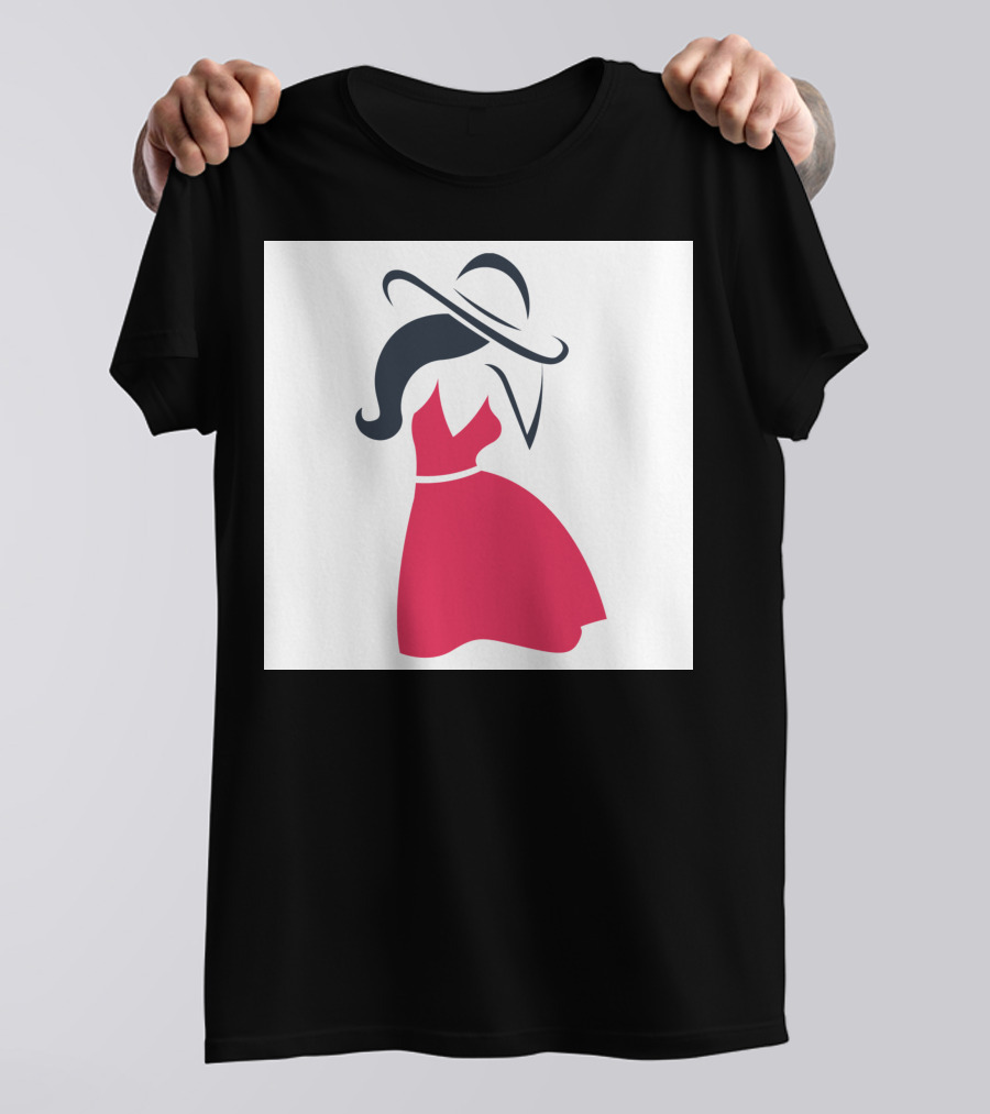 Girl With A Hat In Stylish Red Dress T-Shirt