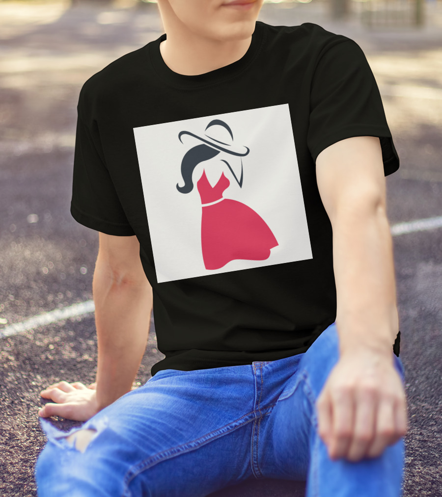 Girl With A Hat In Stylish Red Dress T-Shirt